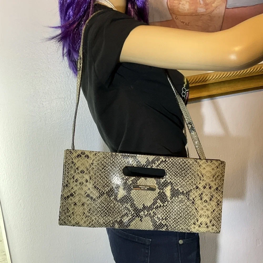 Michael Kors Snakeskin Leather Clutch With‎ Shoulder Strap Sand